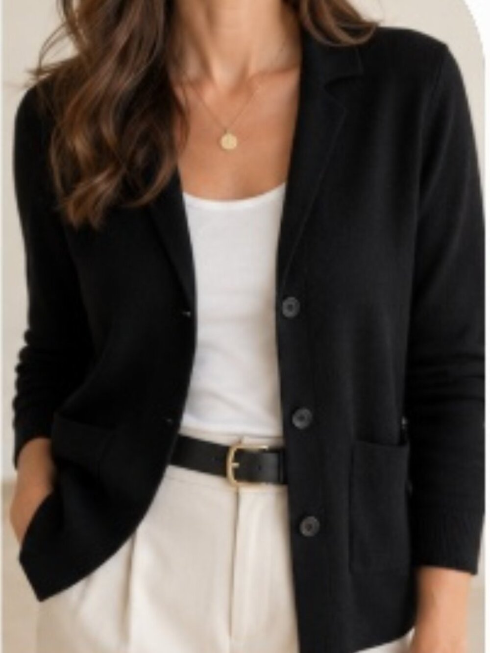Lily Morgan Black Cotton Blend Knit Blazer Cardigan Size L PTP20